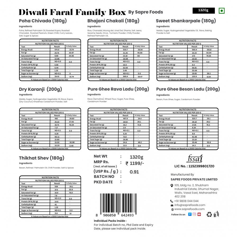 Faral Family Box (7-in-1) 1320g | For Families | Sweet & Spicy Mix Snacks